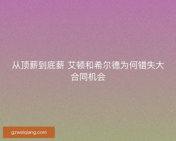 从顶薪到底薪 艾顿和希尔德为何错失大合同机会